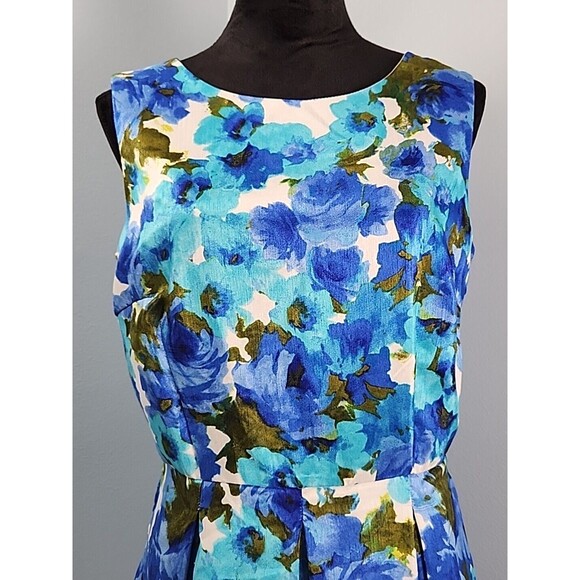 Karin Stevens A-line Dress Sleeveless Floral Rear Zip Size 10 Spring Garden - Picture 3 of 13